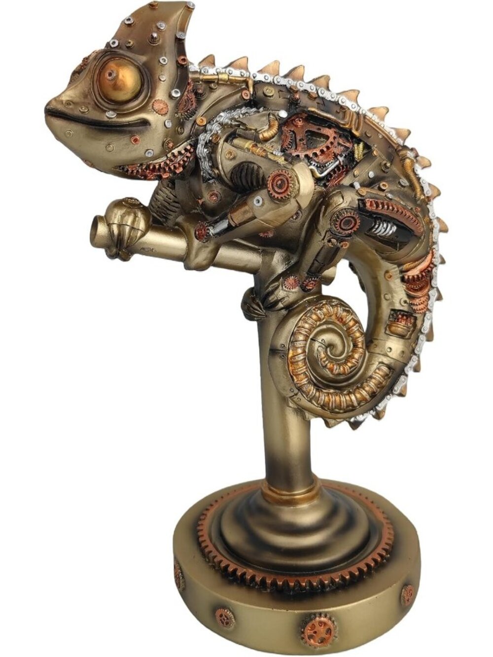 Steampunk 12'' Lizard Chameleon Statue | Unique Sci-Fi Cyborg Sculpture Decor